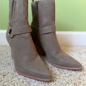 Vici Neptune Western Taupe Pointed Toe Ankle Boots with Strap Detail - Women